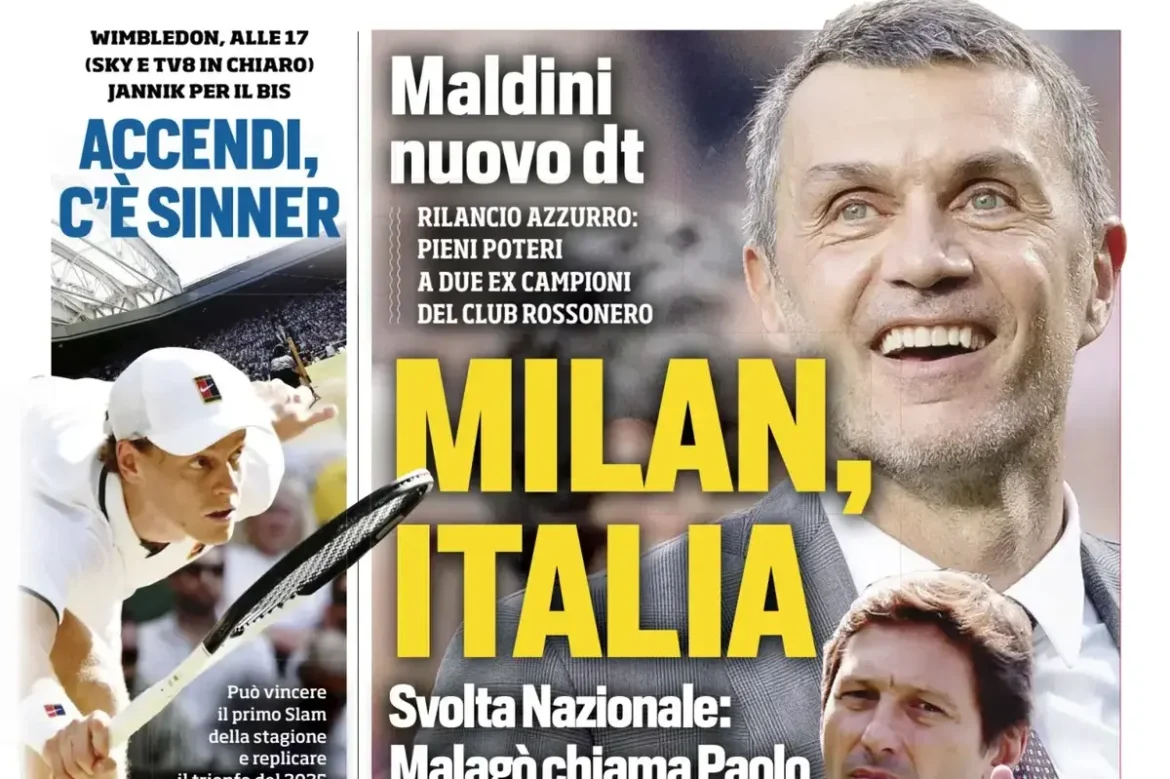 Today's newspaper: Maldini favors Italy, Carailli worries about Inter, Sinar